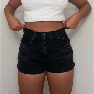 black jean shorts